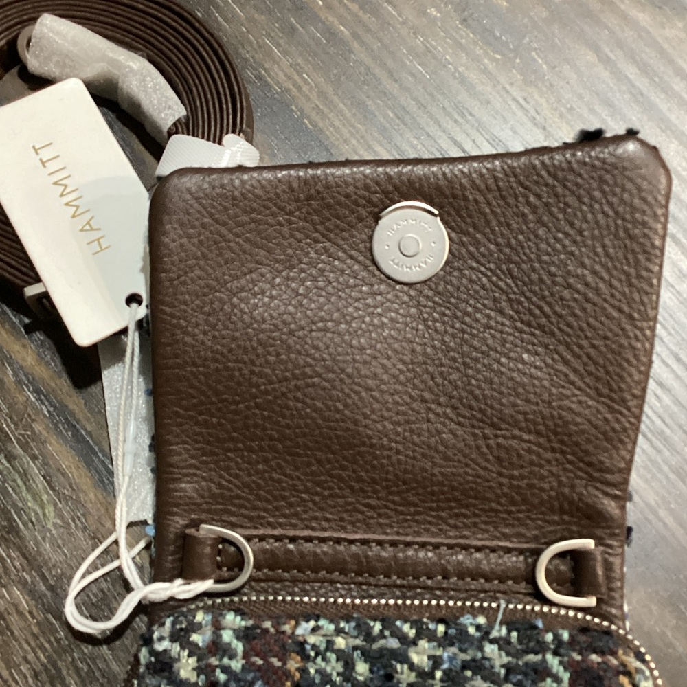 Hammitt Blue and Brown Tweed and Brown Leather VIP Mobile Crossbody Bag - Picture 7 of 12